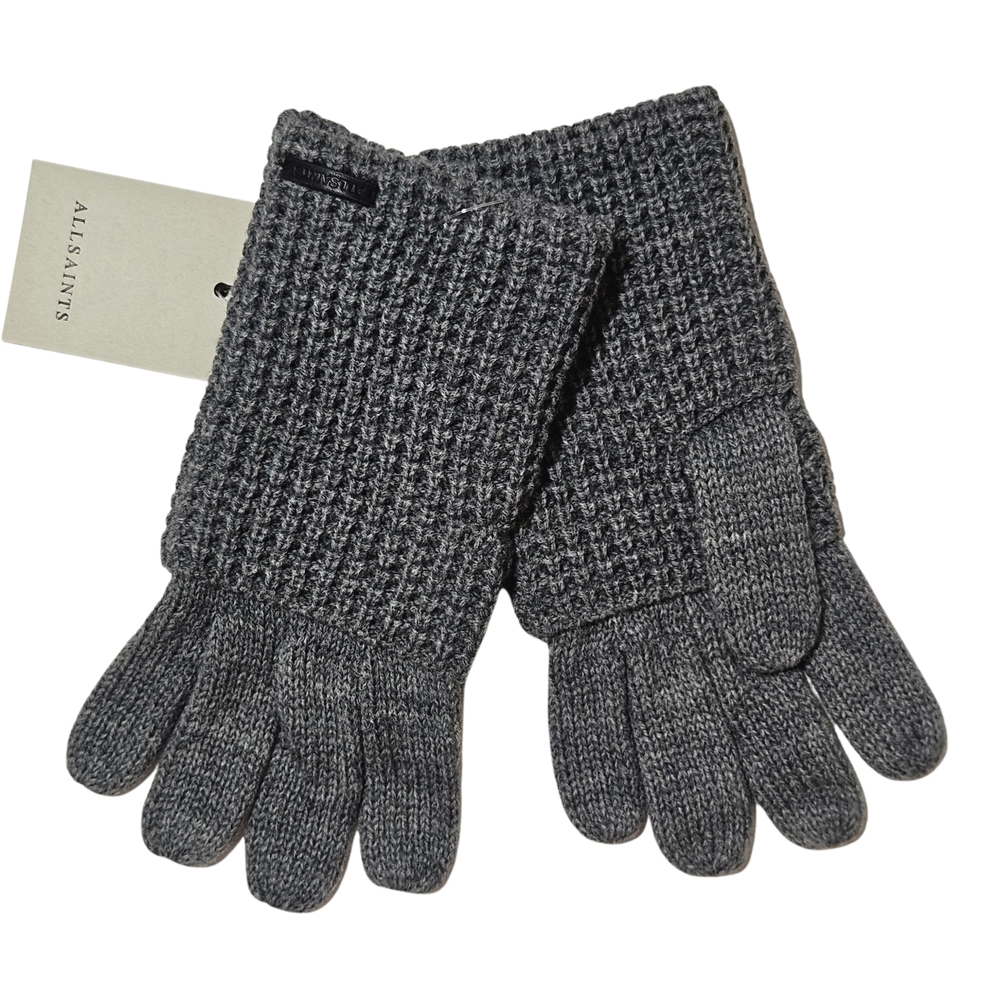 All Saints Gloves Light Grey Women Mixed Stitch Knit Wool Blend Outdoor Winter